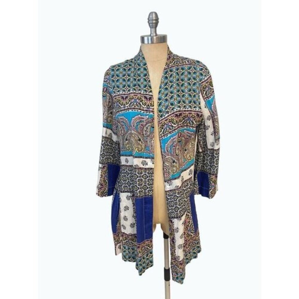 Chico's Patchwork Linen Duster Jacket 1 Medium - image 2